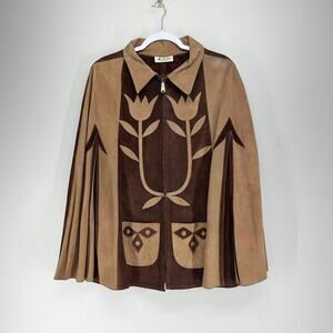 Brown and Tan Women's Cape Jacket